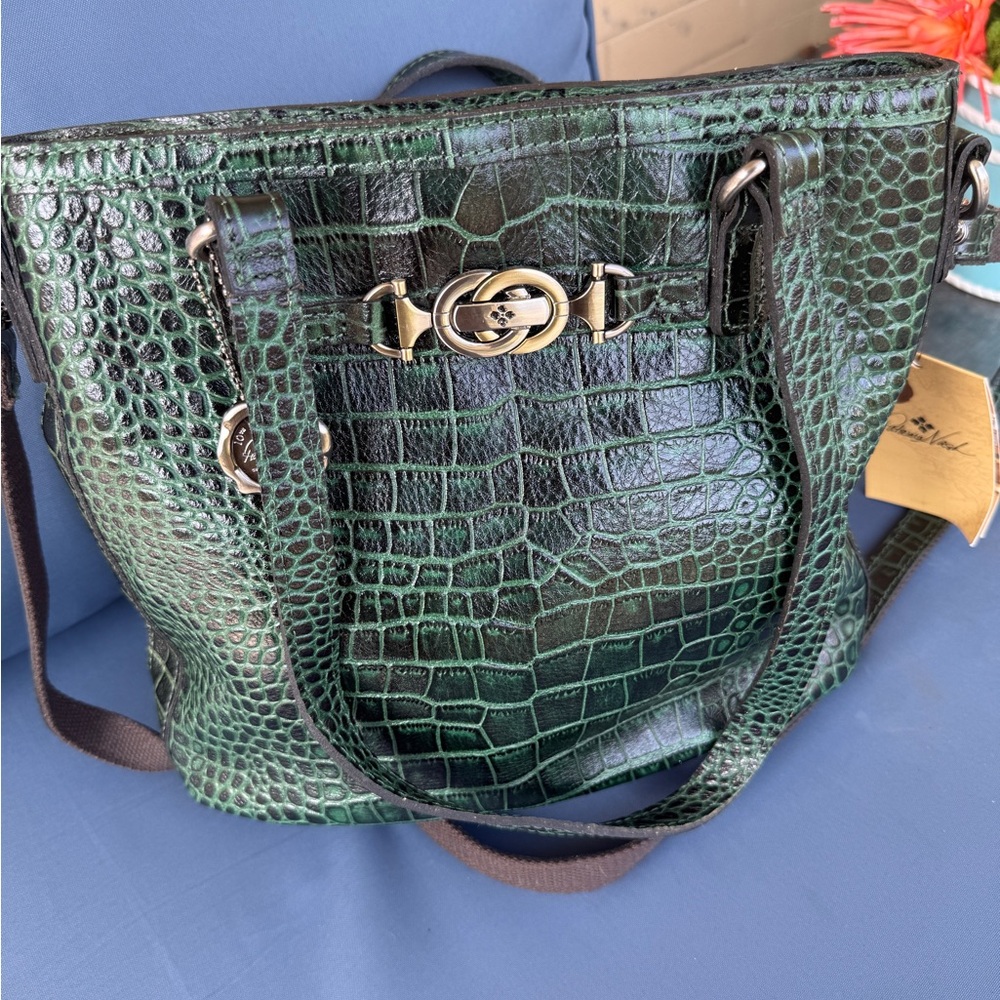 Patricia Nash Green Crocodile-Embossed Tote